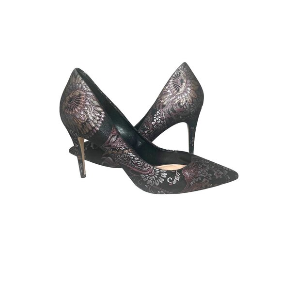 Aldo Black Floral Embroidered Stilettos With 4.5" Heels Womens Size 10 - Picture 1 of 10